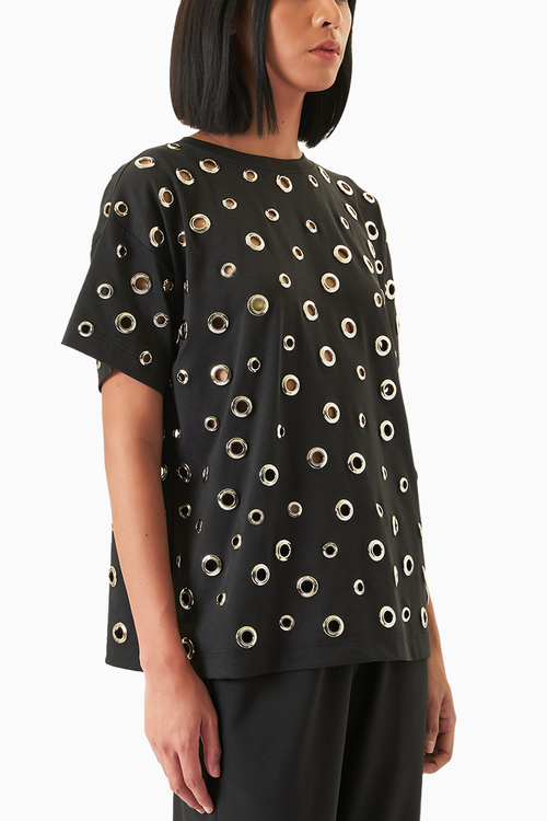 Black Bulls T-Shirt with Eyelets