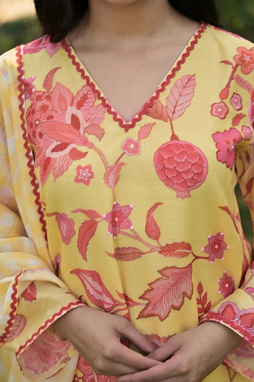 Yellow Cotton Chanderi Suit