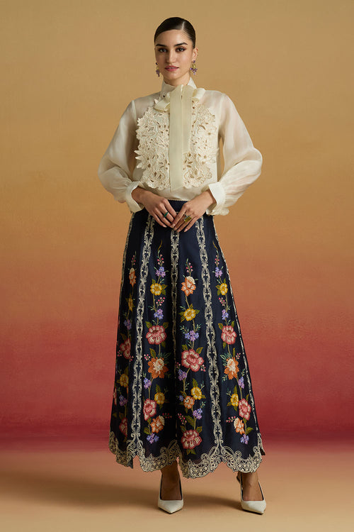 Indigo Floral Panelled Amaryllis Skirt