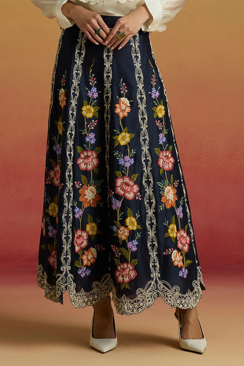 Indigo Floral Panelled Amaryllis Skirt