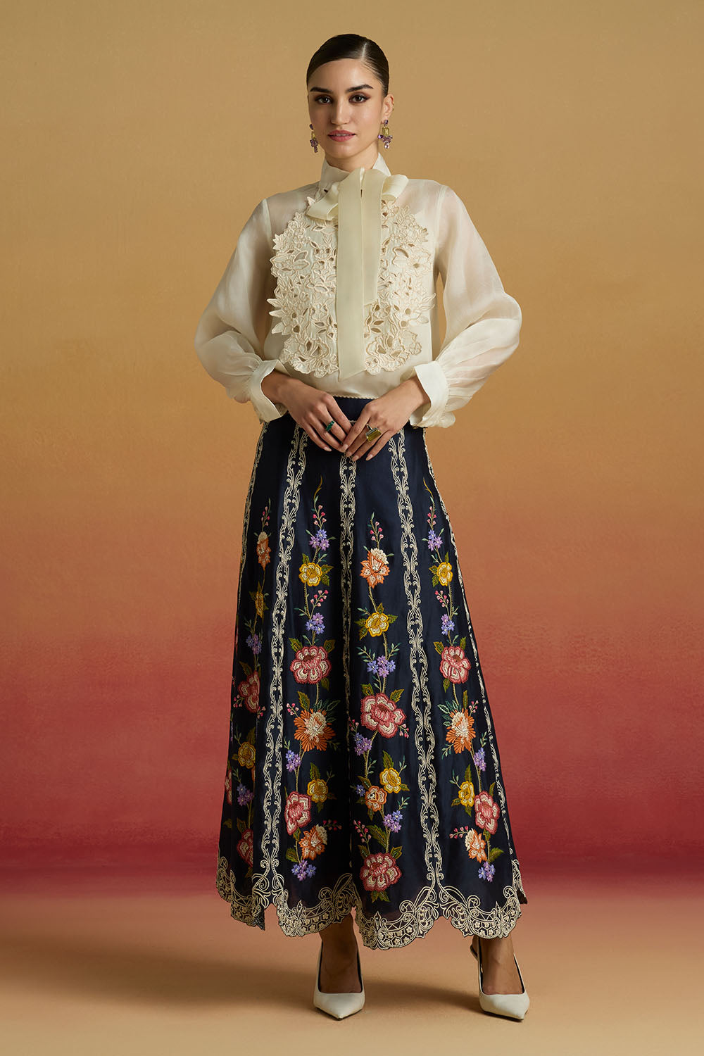 Indigo Floral Panelled Amaryllis Skirt