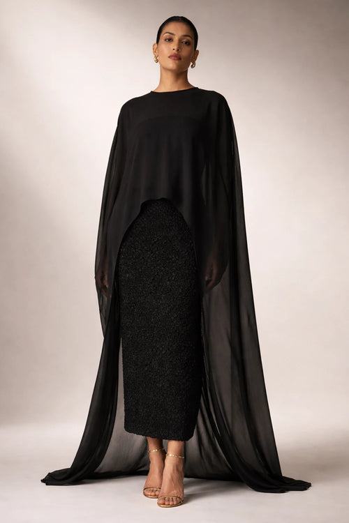 Black Saga Dress With Cape