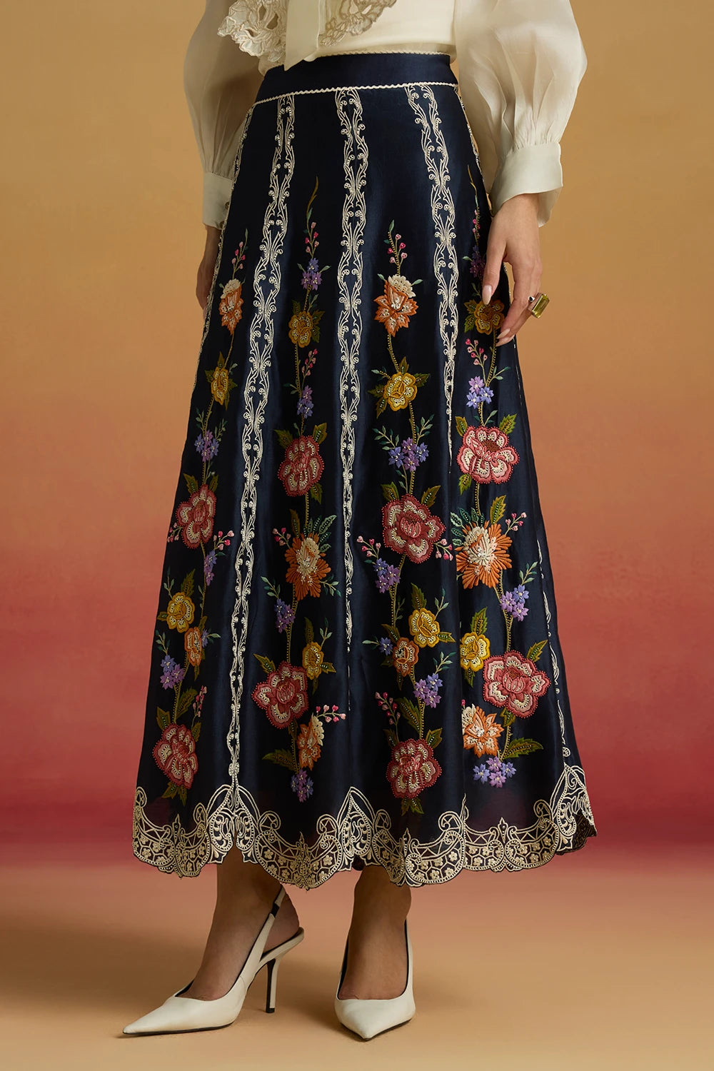 Indigo Floral Panelled Amaryllis Skirt