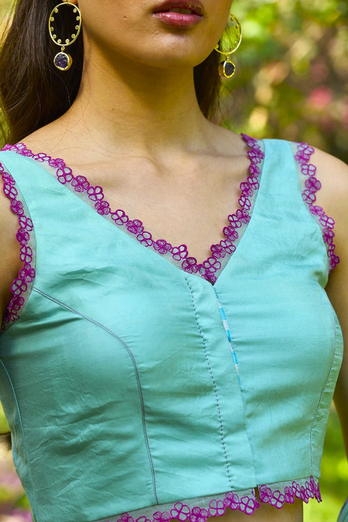 Petal & Path Blue Embroidered Blouse