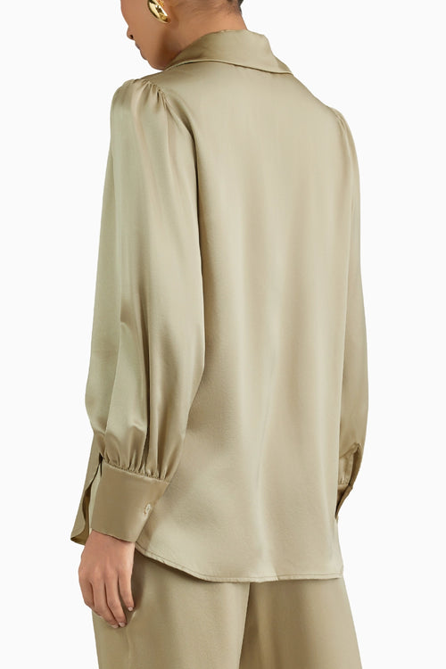 Olive Silk Bishop Sleeved Shirt