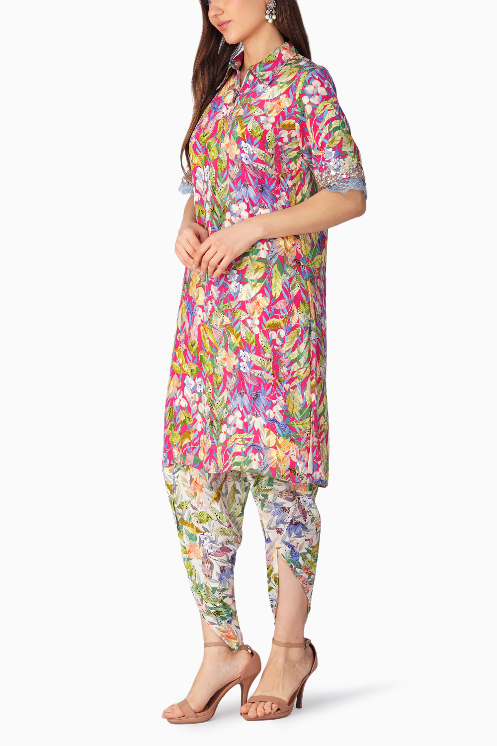 Multi Leaf Shirt Tunic Set