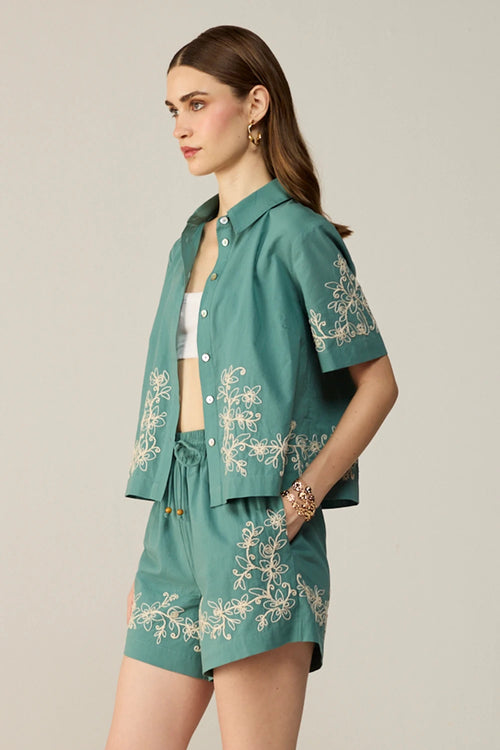 Teal Malibu Crop Shirt Co-ord Set