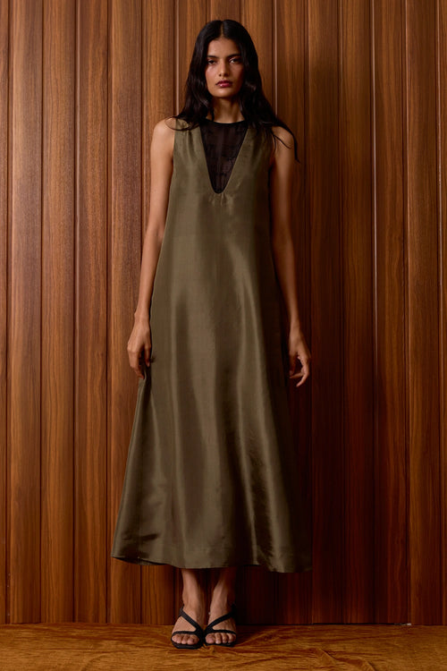 Velyra Olive Silk Dress