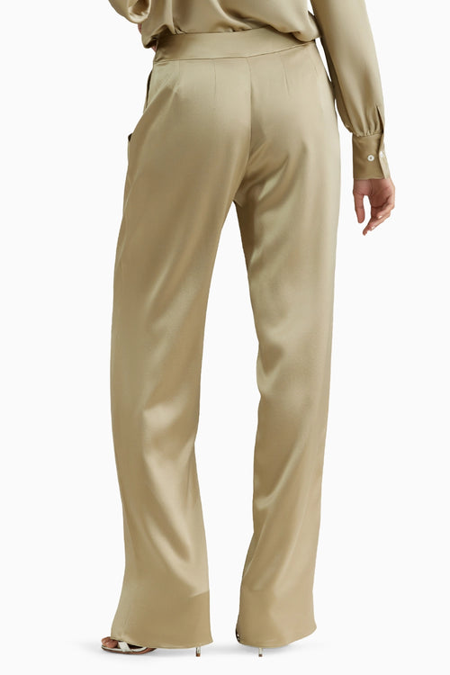 Olive Silk Pleated Trousers