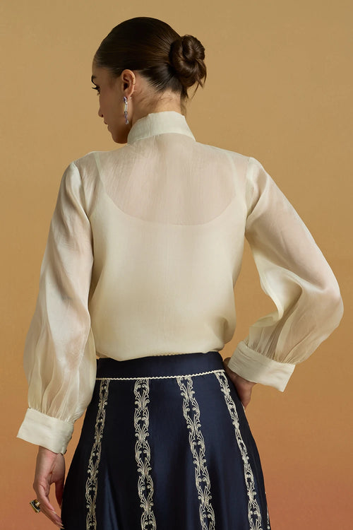 Ivory Cutwork Bib Layered Amaryllis Shirt