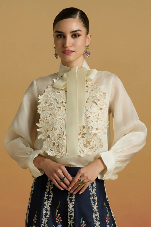 Ivory Cutwork Bib Layered Amaryllis Shirt