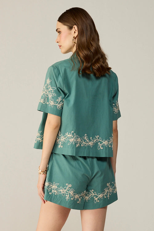 Teal Malibu Crop Shirt Co-ord Set