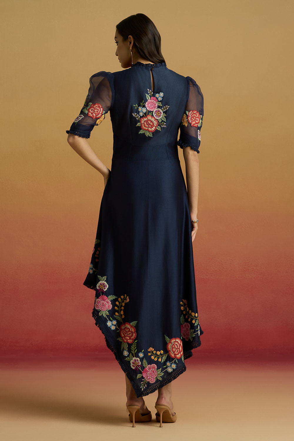 Indigo Floral Asymmetric Amaryllis Dress