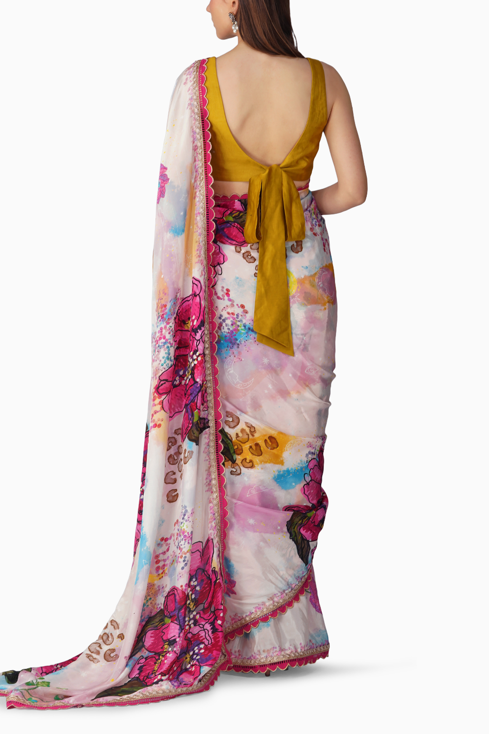 Big Flower Printed Saree Set