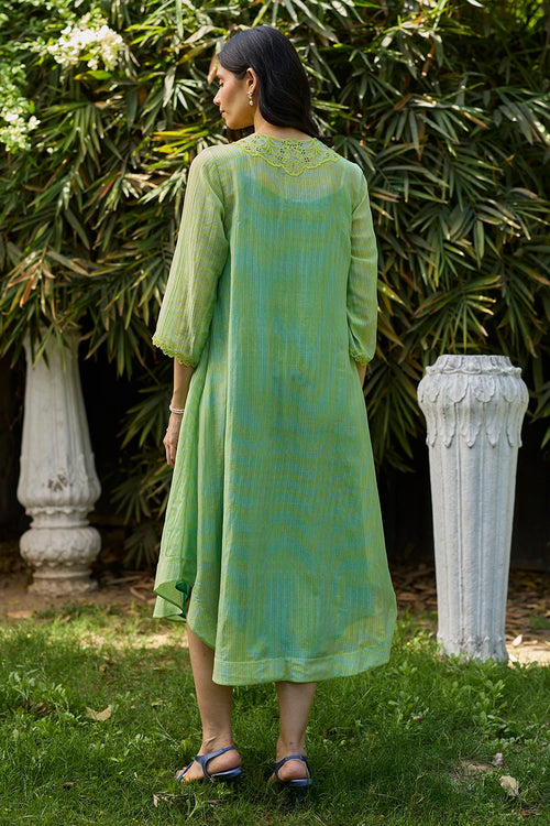 English Morning Green Embroidered Dress