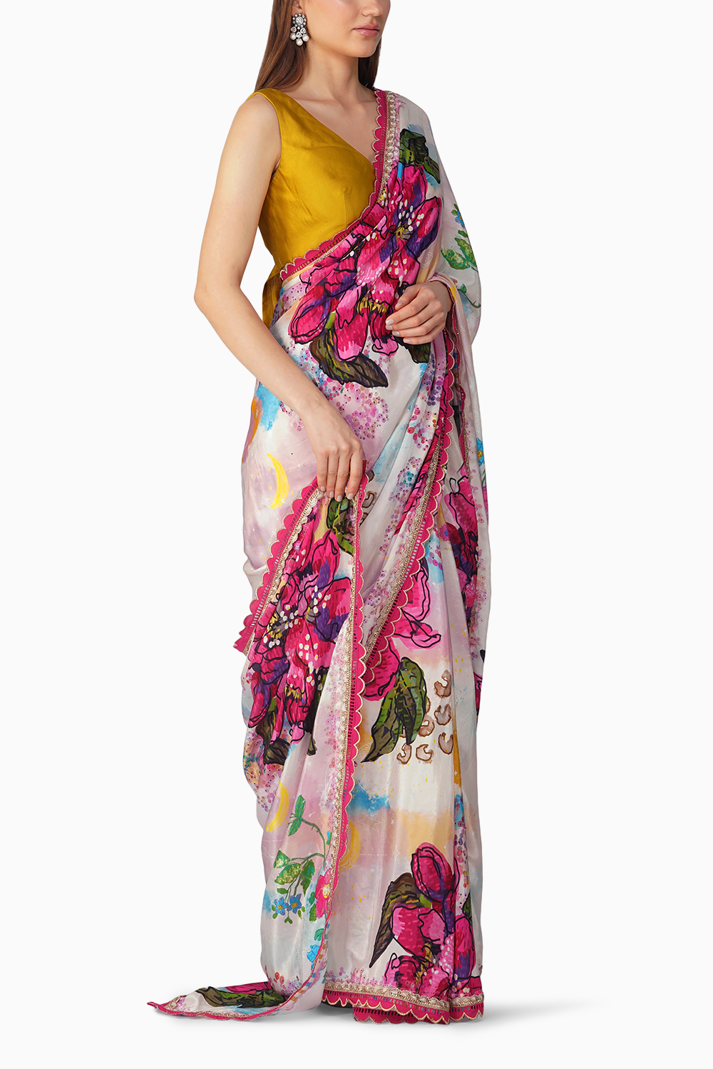 Big Flower Printed Saree Set