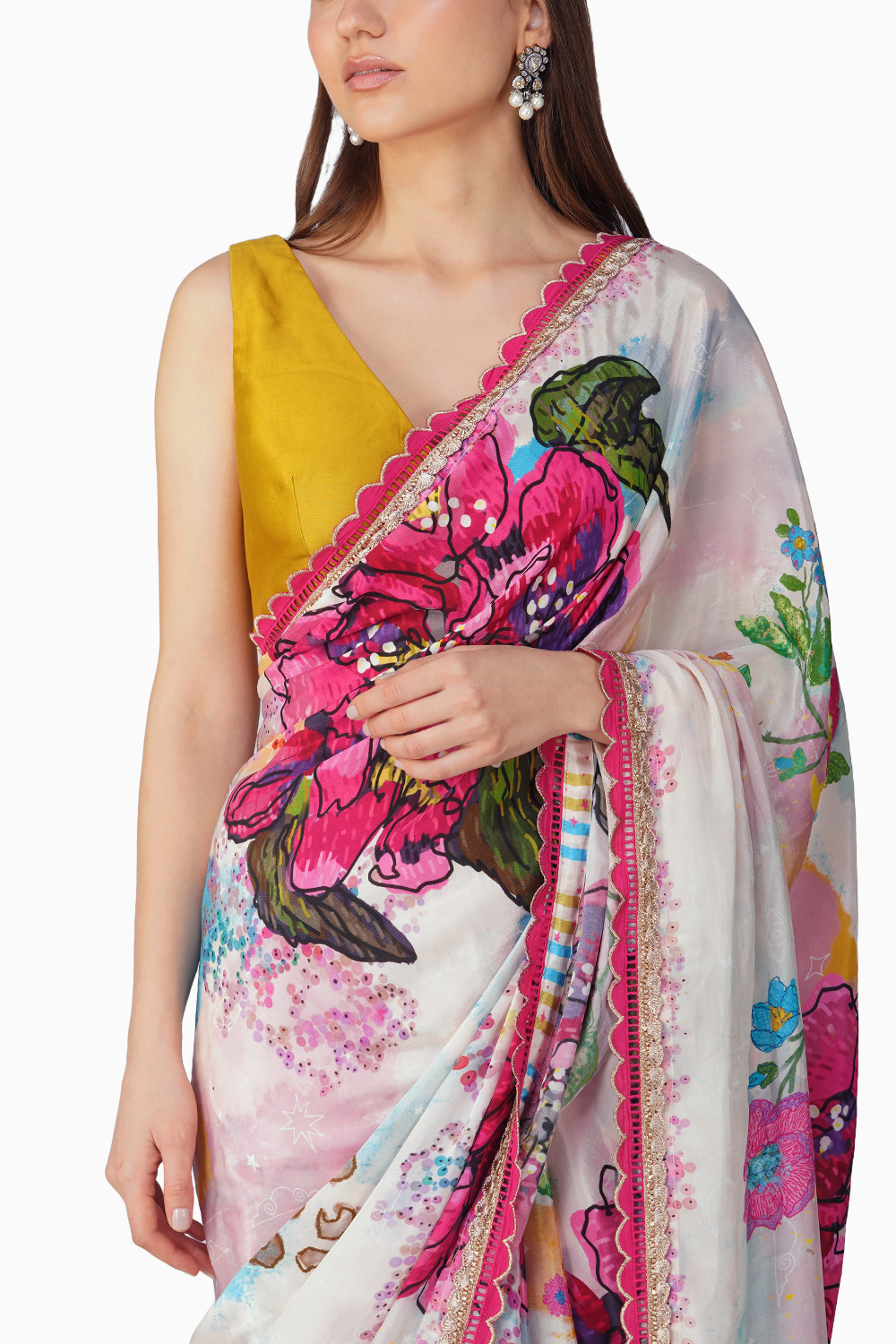 Big Flower Printed Saree Set