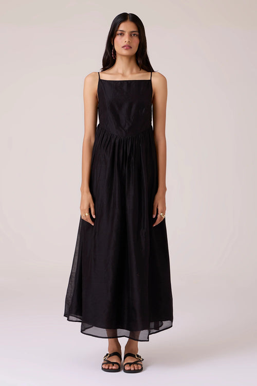 Vespera Black Handwoven Dress