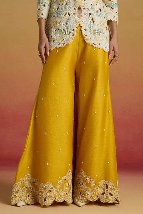 Yellow Contrast Cutwork Amaryllis Sharara
