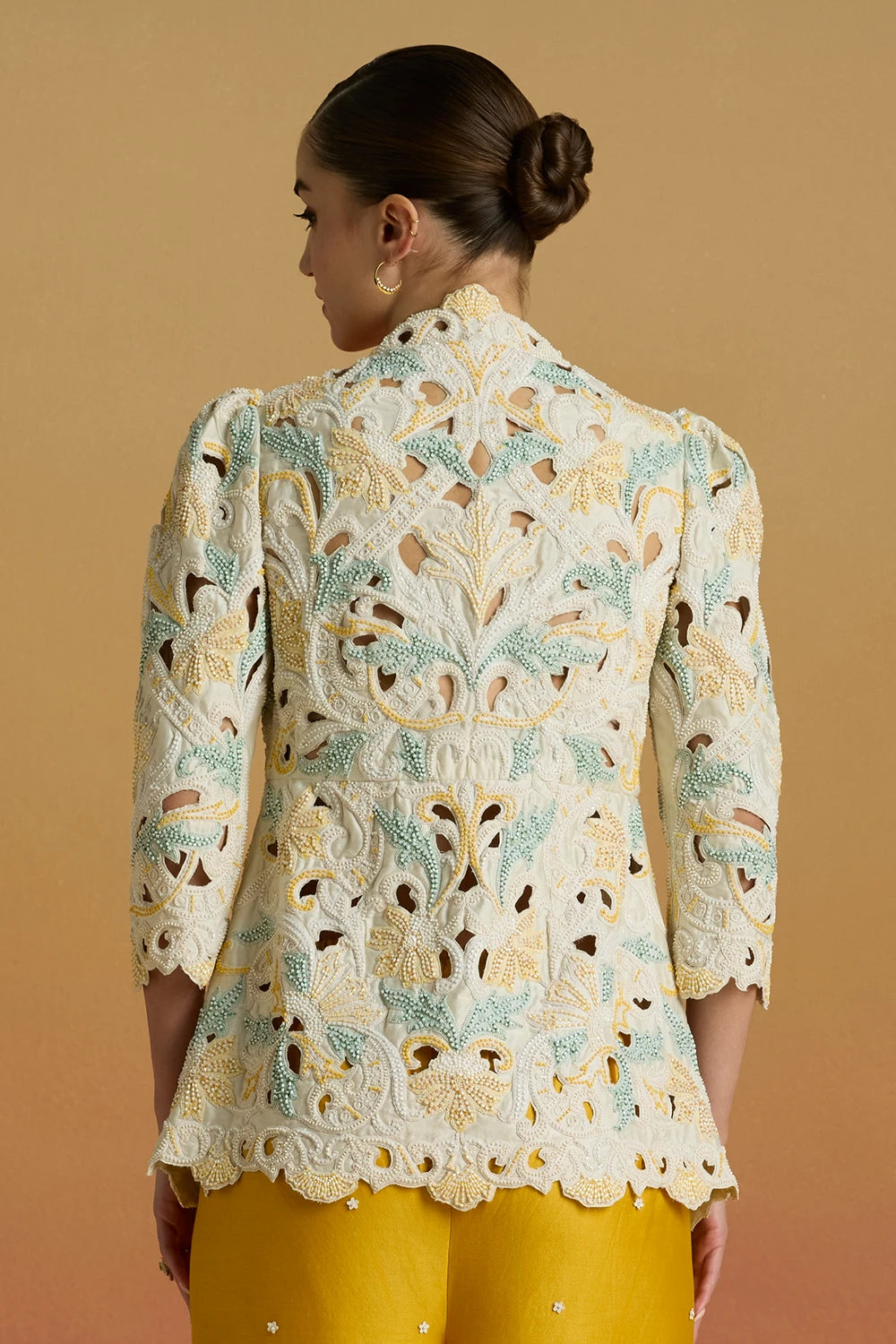 Ivory Cordwork and Beadwork Peplum Amaryllis Jacket