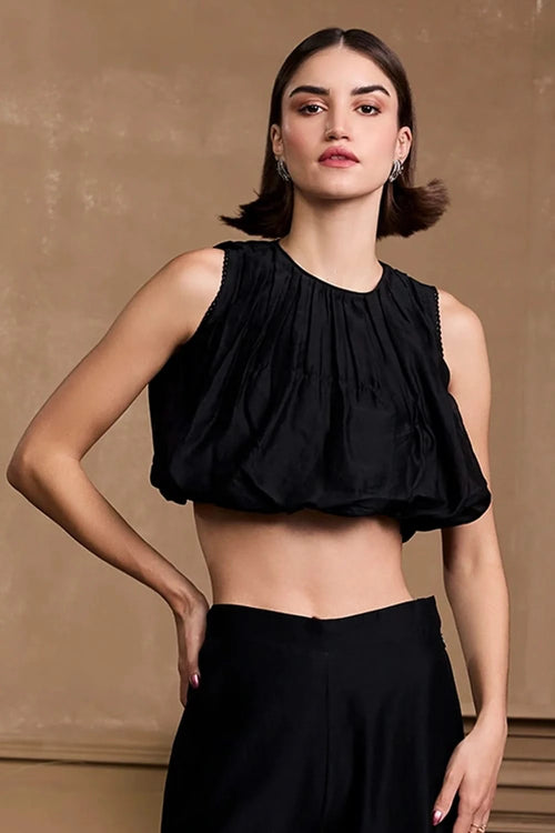 Black Bubble Hem Top