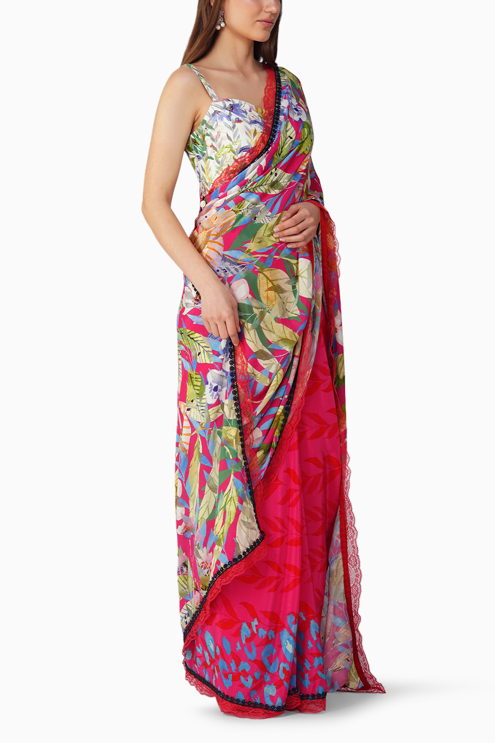 Multi Leaf Printed Saree Set