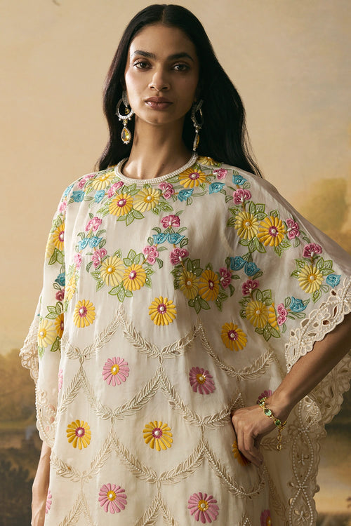 Ivory Floral Scallop Detail Kaftan
