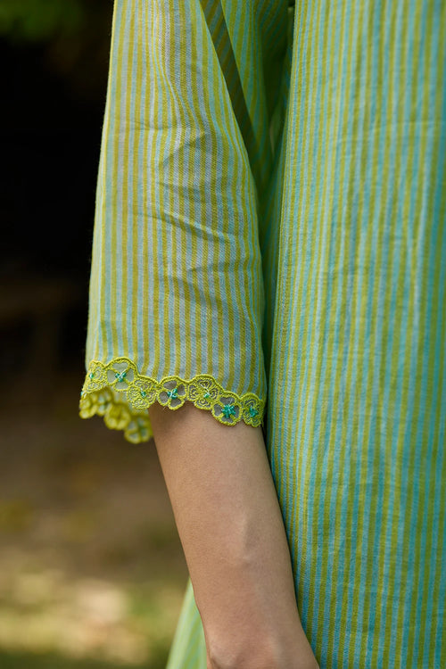 English Morning Green Embroidered Dress