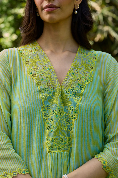 English Morning Green Embroidered Dress
