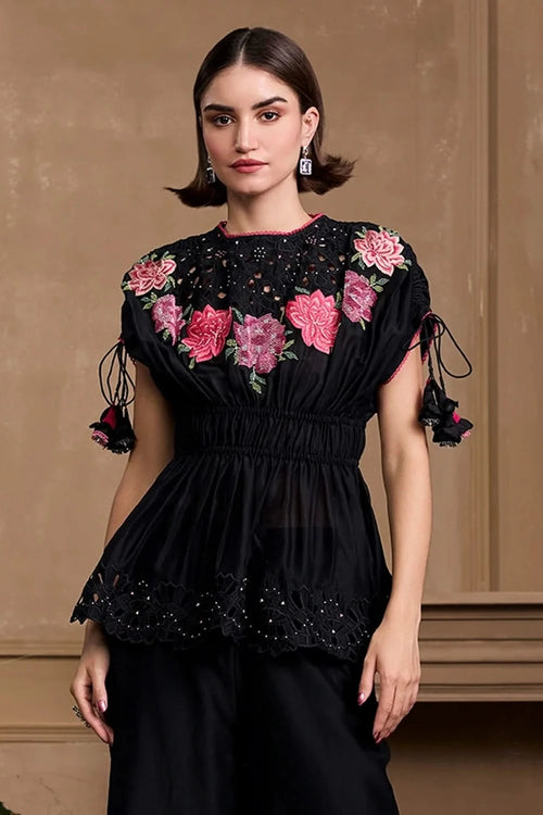 Black Rose Ruched Top