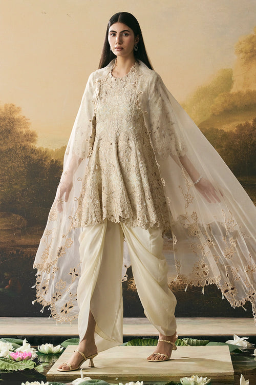 Ivory Cutwork Short Flared Kurta Set