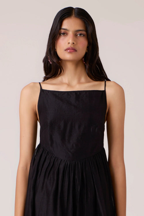 Vespera Black Handwoven Dress