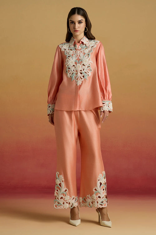 Apricot Contrast Cordwork Shirt with Amaryllis Pants