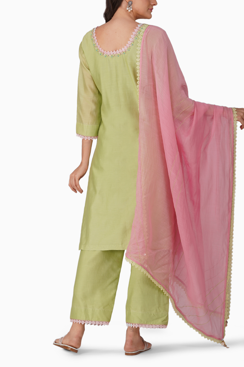 Small Flower Green-Pink Kurta Set