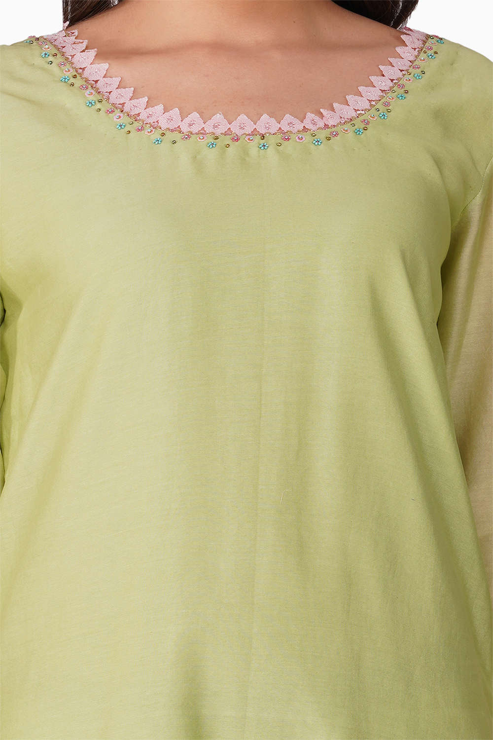 Small Flower Green-Pink Kurta Set