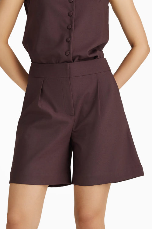 Plum Suiting Pleated Shorts