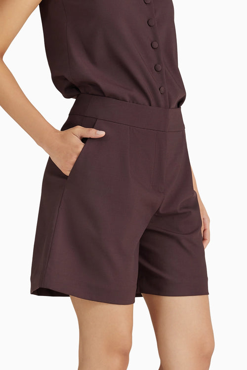 Plum Suiting Pleated Shorts