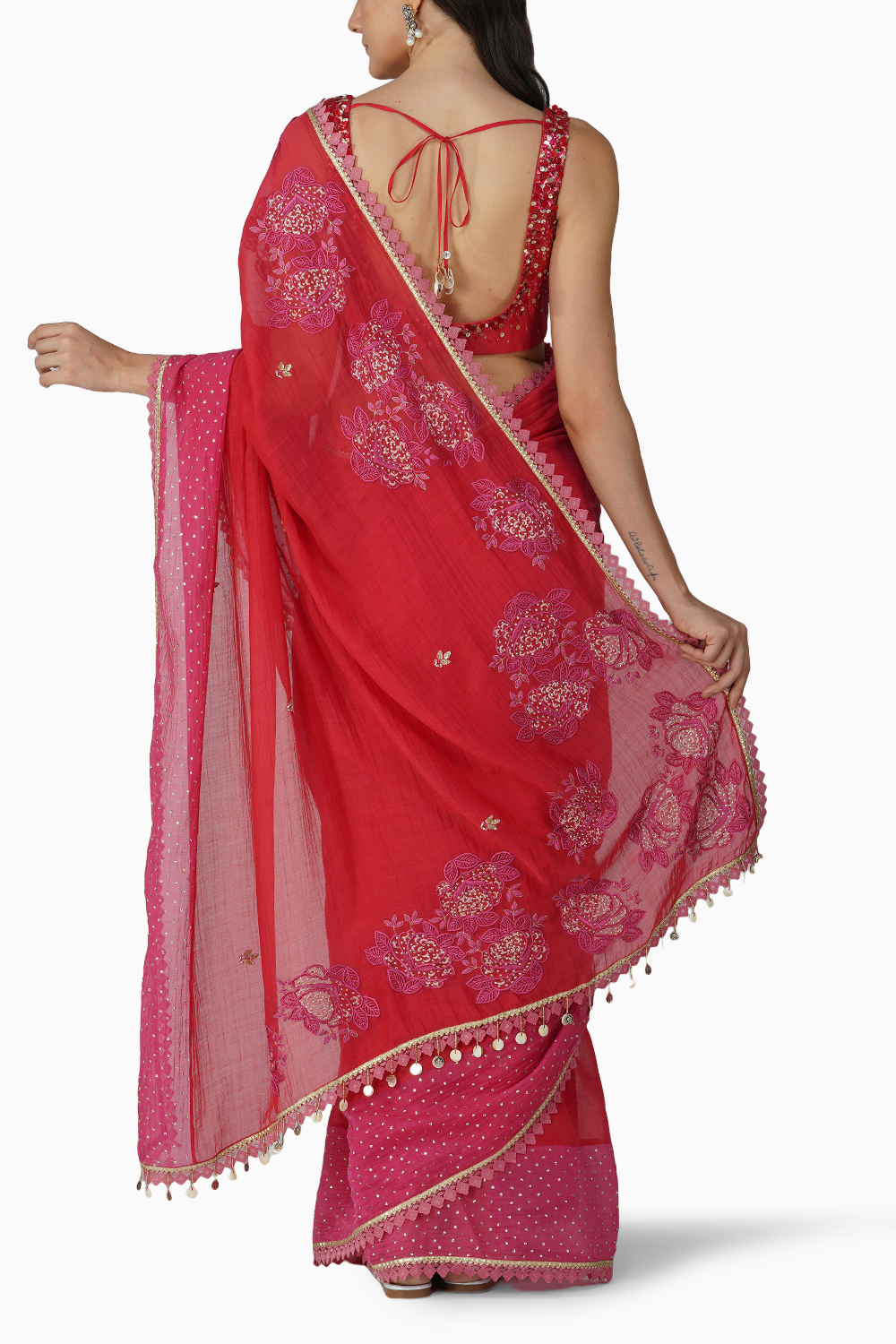 Starry Rose Two-Tone Saree Set