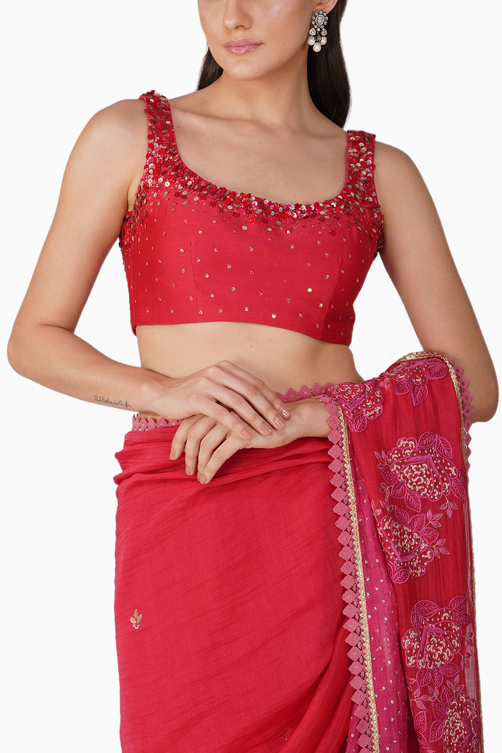 Starry Rose Two-Tone Saree Set