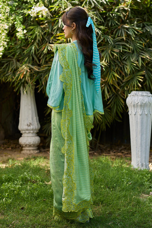 English Morning Green Embroidered Saree With Blouse