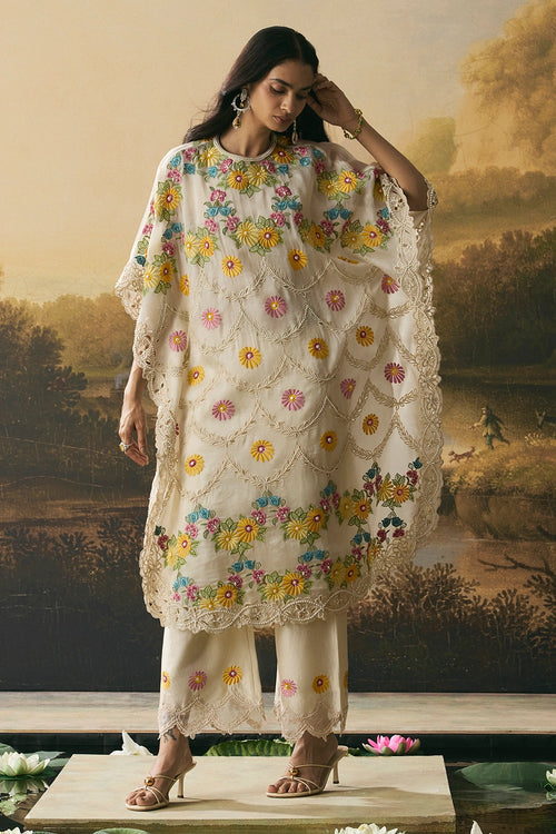 Ivory Floral Scallop Detail Kaftan