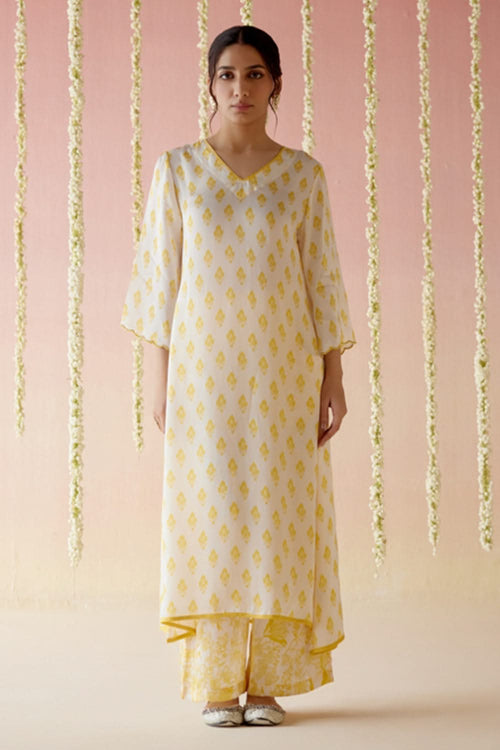 Freesia Yellow A-Line Kurta with Wide Leg Pants