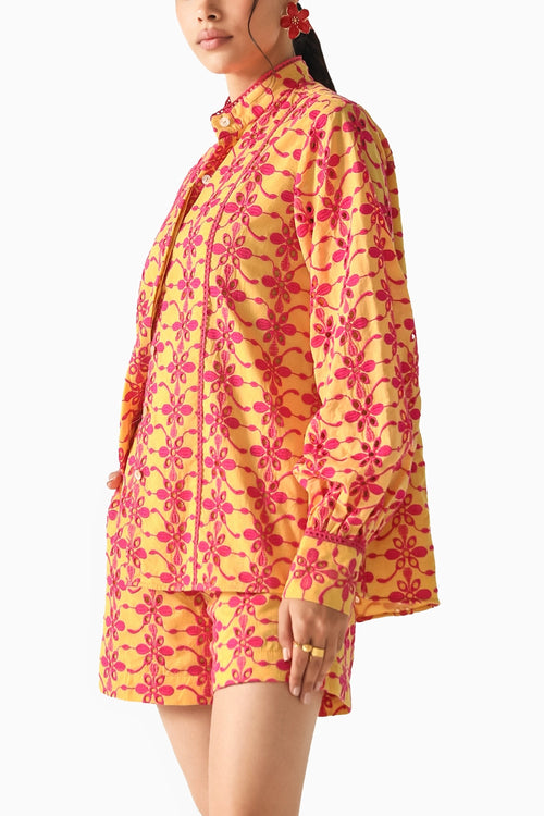 Chleo Yellow-Pink Schiffli Co-ord Set