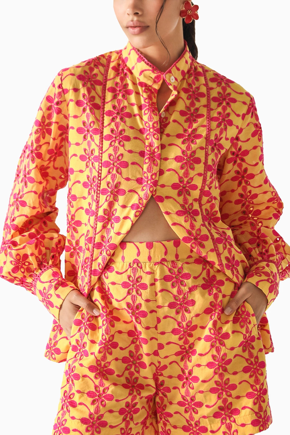 Chleo Yellow-Pink Schiffli Co-ord Set