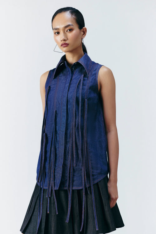 Blue Denim Fringe Shirt
