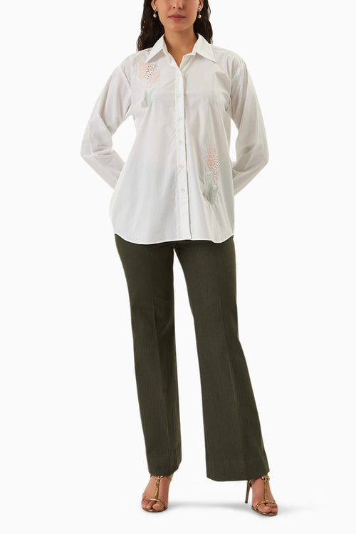 White Lily Patchwork Beaded Shirt