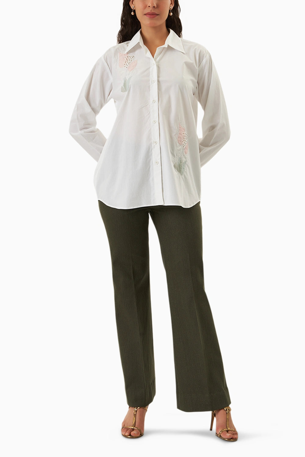 White Lily Patchwork Beaded Shirt