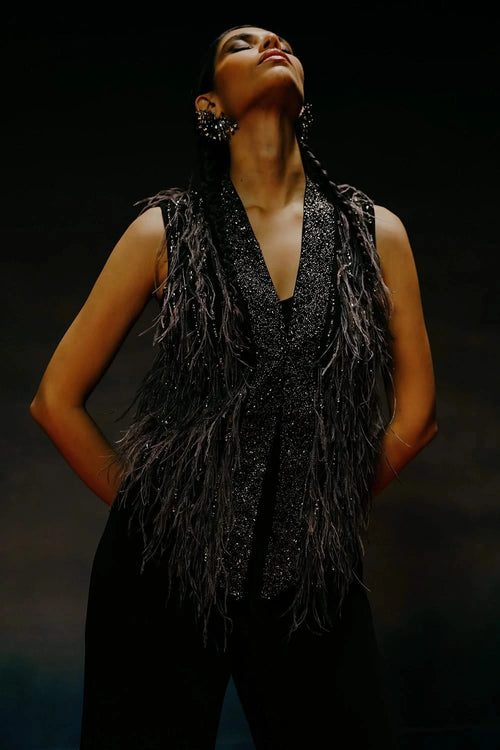 Black Sequins Feather Jacket