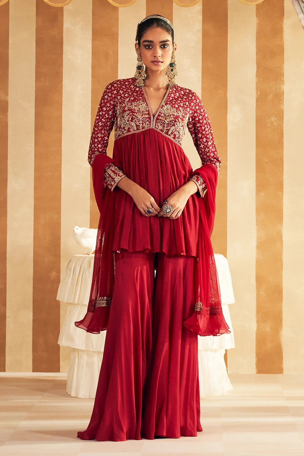 Qasida Red Short Anarkali Set