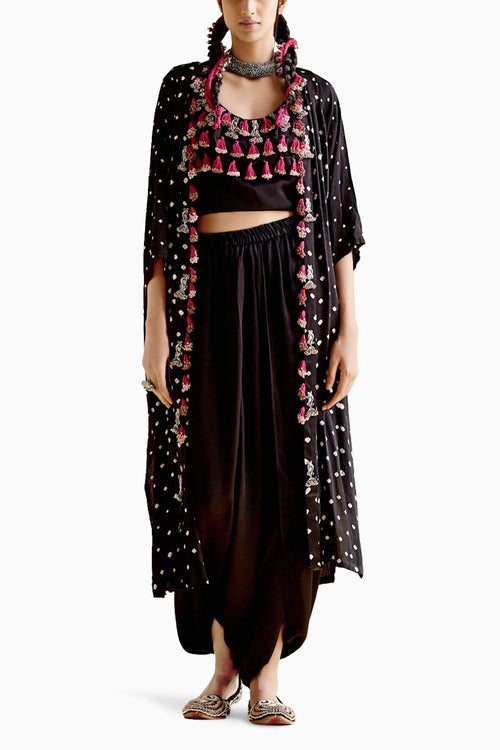 Malini Black Bandhini Jacket with Blouse and Skirt